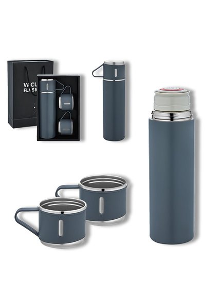 Bk Gift Stainless Steel 500ml 3-Cup Leak-Proof Thermos Set-Grey, Vacuum Therm...