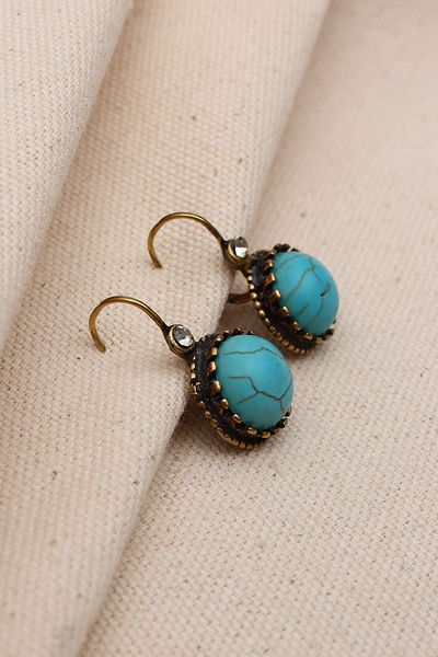 Süspüs Accessories Turquoise Color Jewelled Round Authentic Earrings