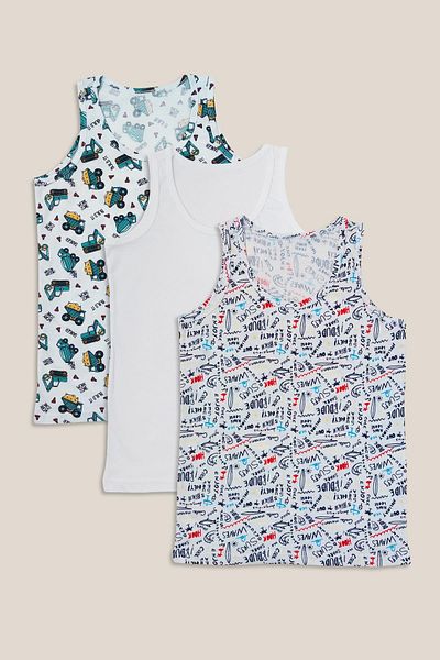 Sensu Boy's Mixed Colors Cotton 3-Piece Sling Tank Top - Kids-Atl500