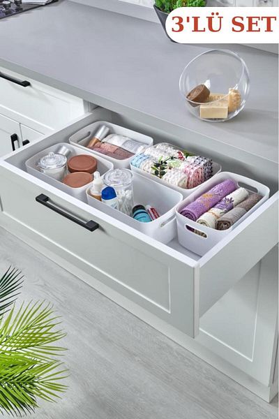 Flosoft 3 Pieces of Kitchen Bathroom Organizer, Refrigerator Shelf Organizer, In-Cabinet Basket Set of 3 (3x3.5lt)
