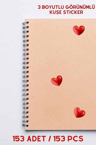 Netsan Etiket 3D Looking Heart Pattern 153 Pieces 3cm Coated Stickers