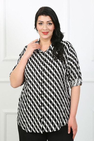 By Alba Collection Cămașă de damă, neagră, din bumbac, din viscoză, cu model în zig-zag