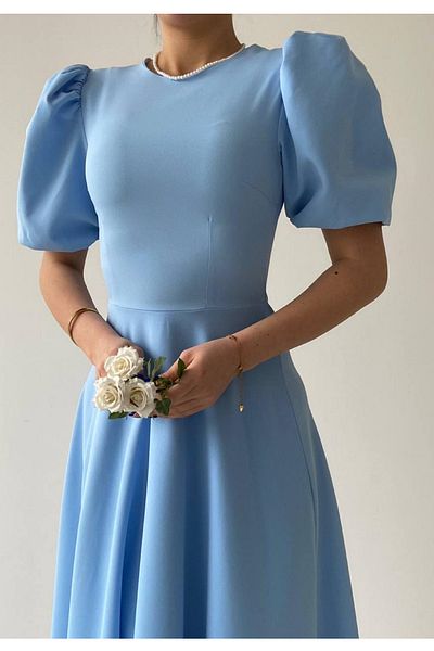 vuvutasarım Μπλε στρογγυλό φόρεμα Princess Sleeve Midi 220 μέτρων