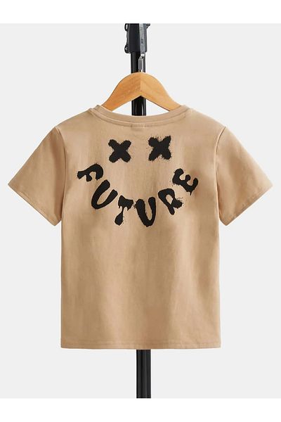 BYMEER tricou unisex oversize bej cu imprimeu viitor pentru copii