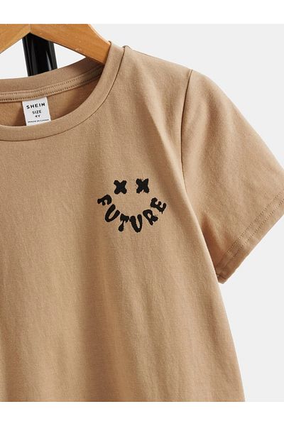 BYMEER tricou unisex oversize bej cu imprimeu viitor pentru copii