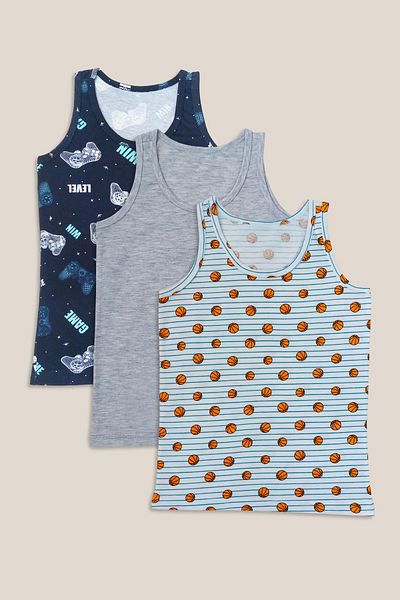 Sensu Boy's Mixed Colors Cotton 3-Piece Sling Tank Top - Kids-Atl500