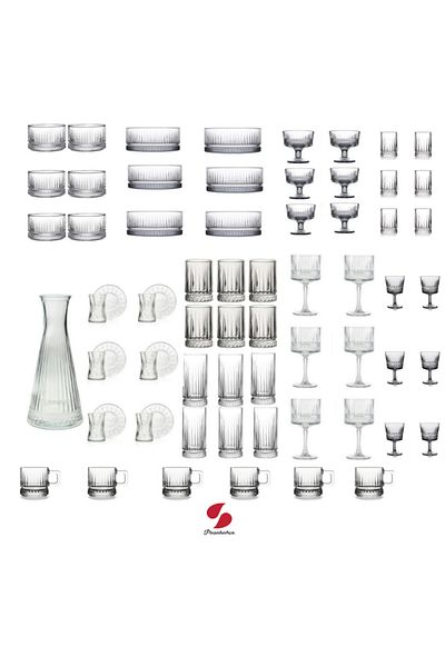 Paşabahçe Elysia 67 Piece Cup, Presentation, Cocktail, Snack Bowl, Goblet and Coffee Side Full Dowry Set
