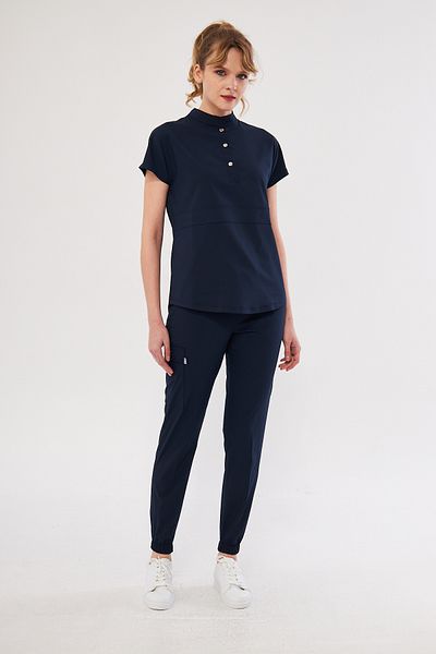 Class Üniforma Nova - Navy Blue γυναικεία λύκρα με κούμπωμα γιακά, εύκαμπτα τρίβει για νοσοκόμα και γιατρό