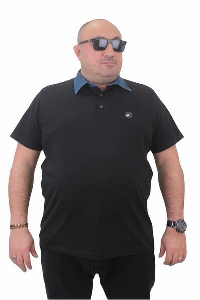 Starbattal Plus Size Polo Denim Collar T-Shirt 23420 BLACK
