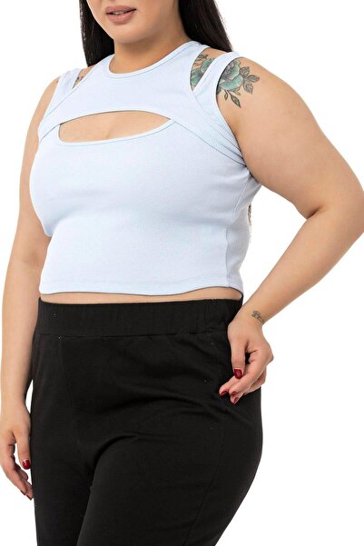 DISENTIS MODEST Large Size Low-cut Ribbed Camisole Baby Blue Body