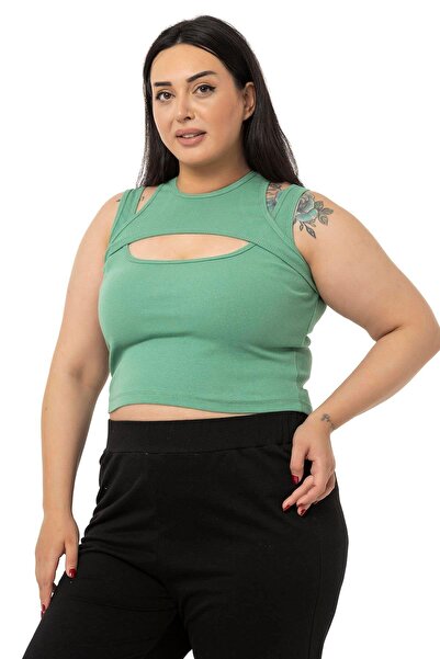 DISENTIS MODEST Large Size Low-cut Ribbed Camisole Green Body