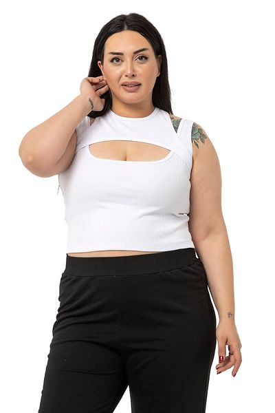 DISENTIS MODEST Large Size Low-cut Ribbed Camisole White Body