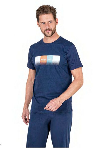 Pierre Cardin 6043 Ανδρικό κοντομάνικο χτενισμένο βαμβακερό σετ πιτζάμα-λουλακί