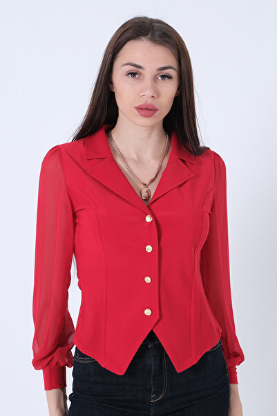 Feminist Kolları Şifon Gömlek Kırmızı 4202643