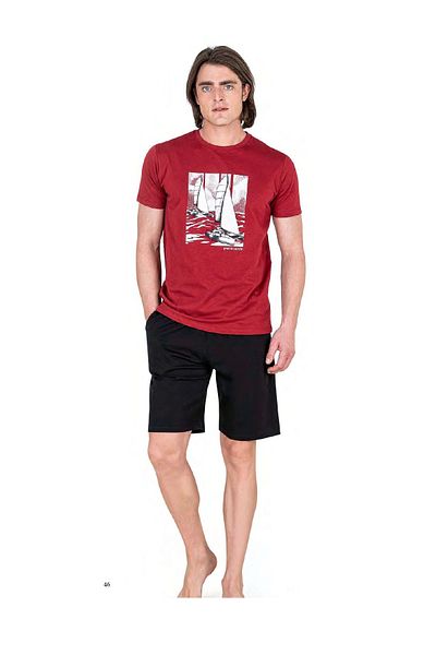 Pierre Cardin 6039 Men's Short Sleeve Shorts Pajama Set-burgundy