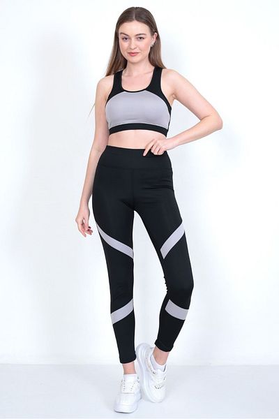 TİGERS Women's Recovery Black Diver High Waist Women's Crop Top Lycra Leggings Two Pieces Set
