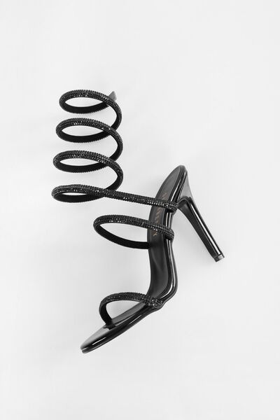 Shoeberry Dámské zářivě černé zrcadlové kotníkové boty na podpatku