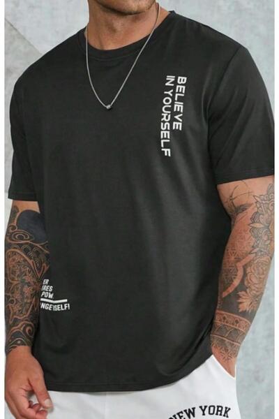 ORLONTEX Men's Black Believe Printed Oversize T-shirt