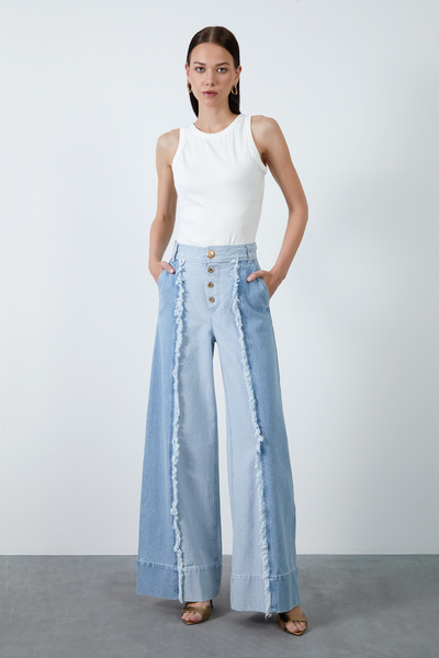 GİZİA Çift Renkli Bol Paça Jena Pantolon