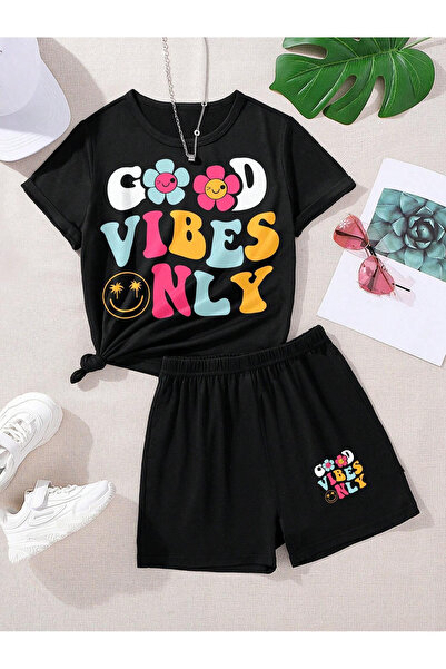 BYMEER μόνο εμπριμέ μαύρο παιδικό κοστούμι με σορτς