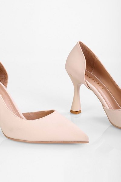 Shoeberry Pantofi cu toc cu tăietură asimetrică Lucas Nude mat satin stiletto