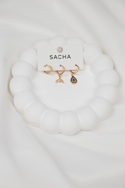 Sacha Accessories مجموعة أقراط ذهبية على شكل عين الشر