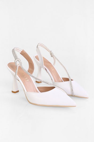 Shoeberry Dámské boty Leroy White Skin Stone na podpatku Stiletto