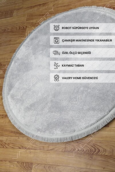 Valery Home Vl Yuvarlak Comfort Düz Saçaklı Peluş Halı Gri