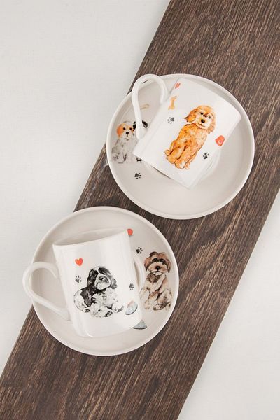 Bursa Porselen Dekor Dogs two-seater porcelain coffee cup set