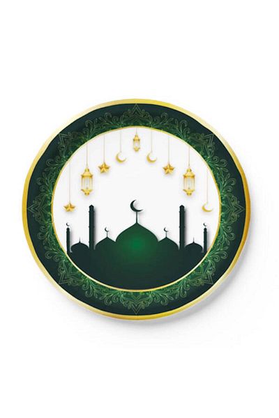kidspartim Ramadan Themed White Plate Glass 8 pcs