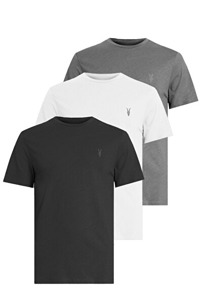 Kozik Ανδρικό μαύρο-γκρι-λευκό ανδρικό μπλουζάκι με λαιμόκοψη 100% βαμβάκι που δεν τραβάει