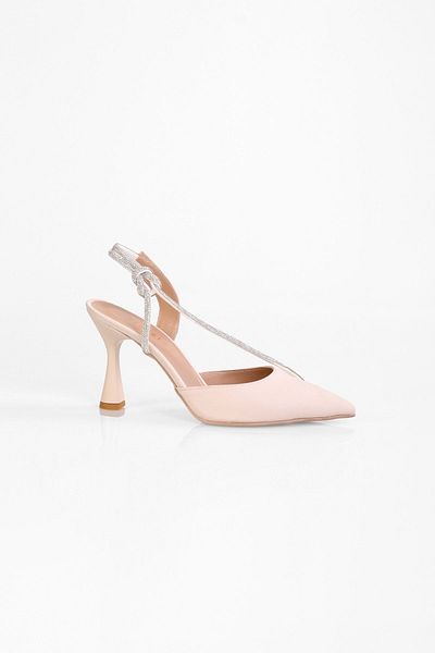 Shoeberry Dámské Leroy Nude Matte Satin Stone Boty na podpatku Stiletto