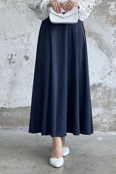 InStyle Elastic Waist Scuba Skirt - Navy Blue