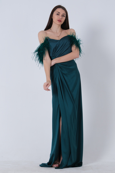 Feminist Teared Otrish Sleeve Crepe Satin Evening Dress Emerald9705210