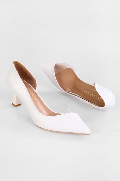 Shoeberry Dámské Millie White Skin Transparentní Detailní Boty na podpatku Stiletto
