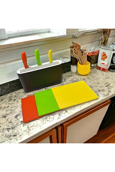 Citim 0053 Multi Cutting Board Set with Stand Blades - Cut Board with Stand - Anthracite-white