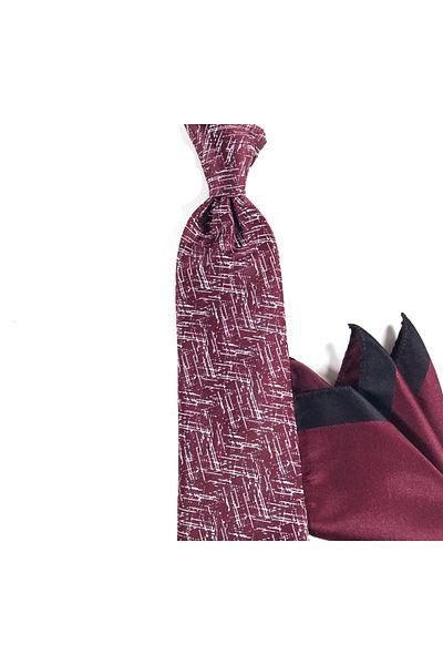 Sade Kravat Claret Red White Melange Patterned Handkerchief Tie 26343 Claret Red