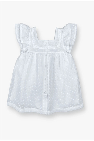 Luggi Baby FLOCK DOT SQUARE NECK LACE EMBROIDERED DRESS