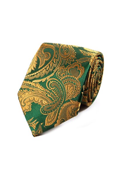 Sade Kravat ربطة عنق منقوشة باللون الأخضر والذهبي والأصفر 22670 باللون الأخضر