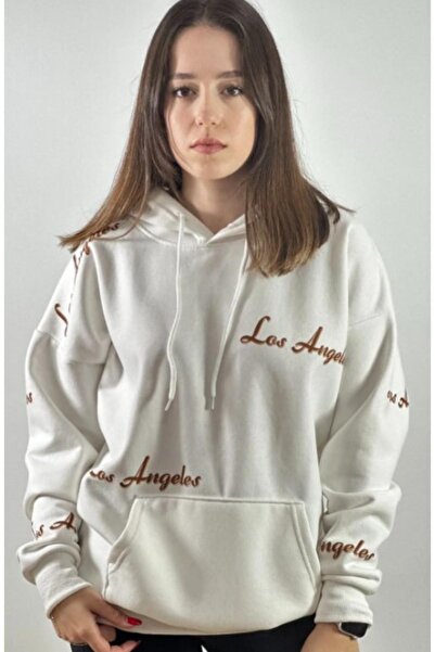 ORLONTEX Γυναικείο φούτερ με κουκούλα σε λευκό Los Angeles με στάμπα