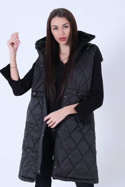 Feminist Kapüşonlu Kapitone Yelek Siyah 44510424