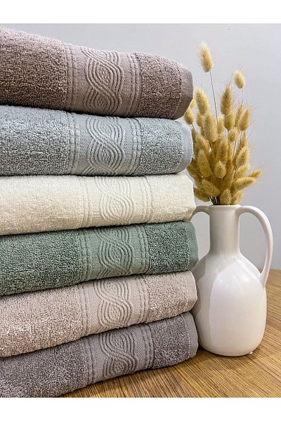AYHANHOME Nurpak Set of 6 Cotton Orient Bordered 50x90 Colored Hand and Face Towels