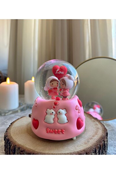 nesever store Otomatik Işıklı Müzikli Sevgili Orta Boy Kar Küresi
