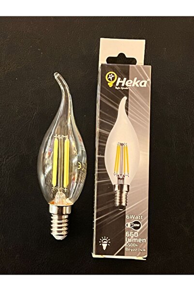 Heka 6 WATT E14 DUYLU  KIVRIK ŞEFFAF CAMLI 660 LÜMEN 6500 KELVİN BEYAZ IŞIK B...