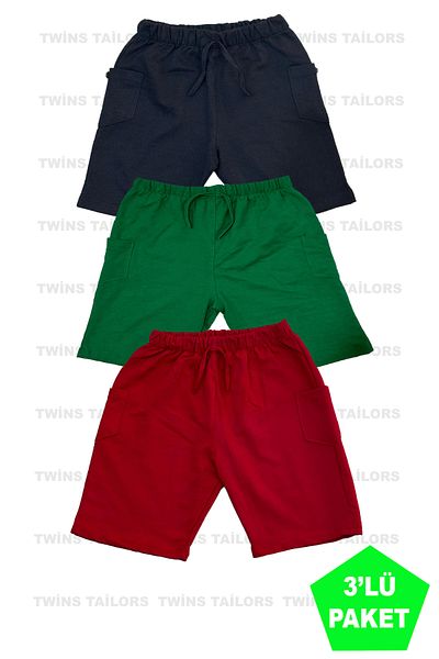 twins tailors Combed Green-Red-Black 3 Pack Unisex Children's Short Shorts