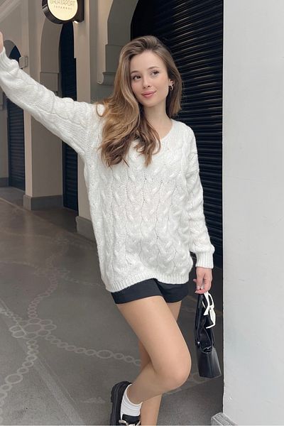 Bianco Lucci Pulover tricotat cu model din împletitură de păr