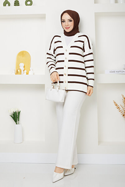 Pamuk Butik Women's Striped Casual Jacket Cardigan