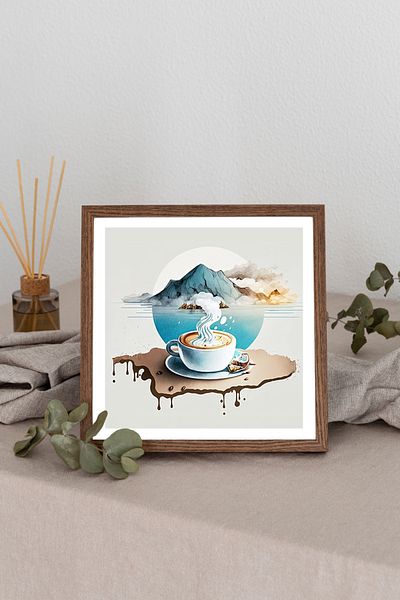 Dekorsiahome Квадратна картина с дървена рамка Bluecoffecup