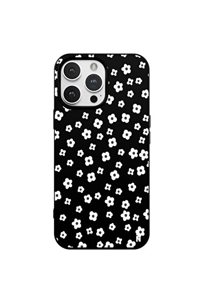 Casen iPhone 14 Pro Max Papatya Bahçesi Tasarımlı Siyah Renkli Silikon Telefo...