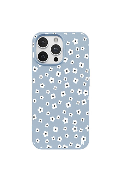 Casen iPhone 15 Pro Max Papatya Bahçesi Tasarımlı Mavi Renkli Silikon Telefon...